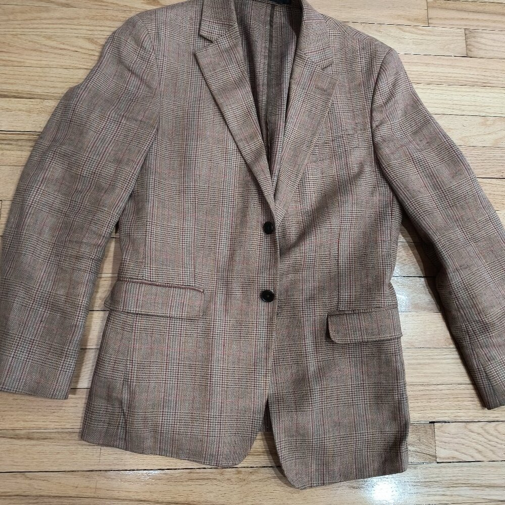 Banana Republic Men's Linen Blend Blazer - Brown Plaid - Size 38R